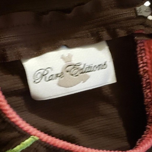 Rare Editions Brown Corduroy Jumper Girl’s Dress Flowers Ruffles Colorful Size 5 - Picture 7 of 8